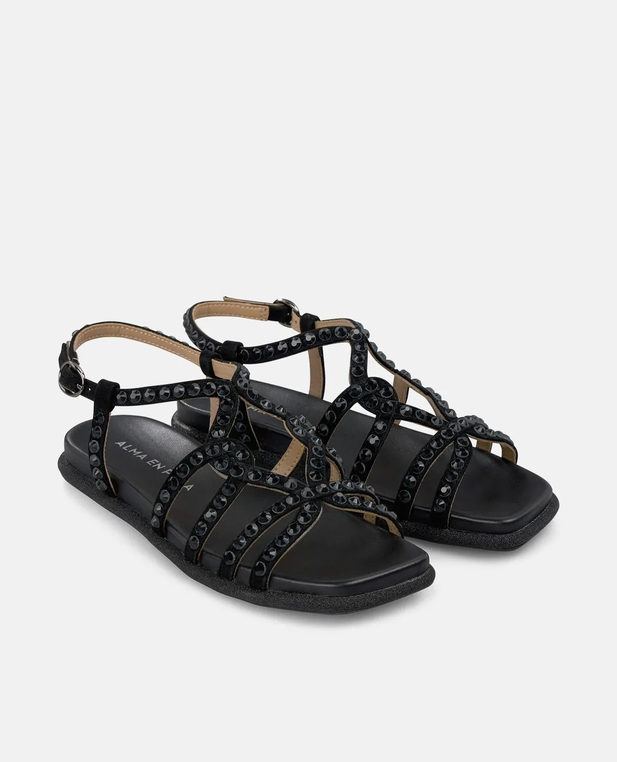 Alma en Pena V2551600 sandales plates cuir noir 2 cm