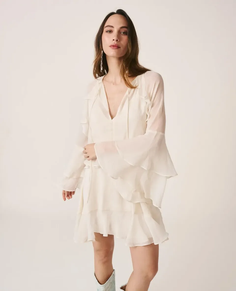 Alma en Pena V26CL0112 robe courte blanche gaze manches fluides