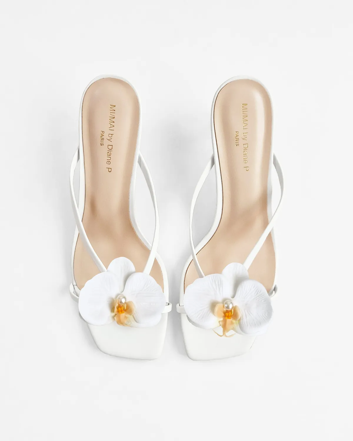 Mi/Mai Lagos White mules cuir doré talon 5,5 cm