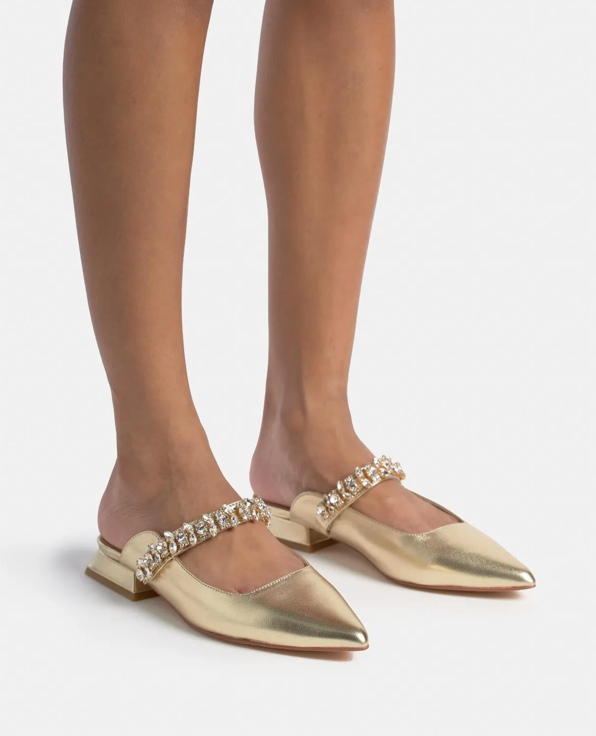 Alma en Pena V250491 mules cuir doré strass