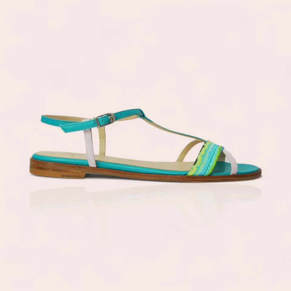Karine Arabian Carla sandale plate cuir turquoise