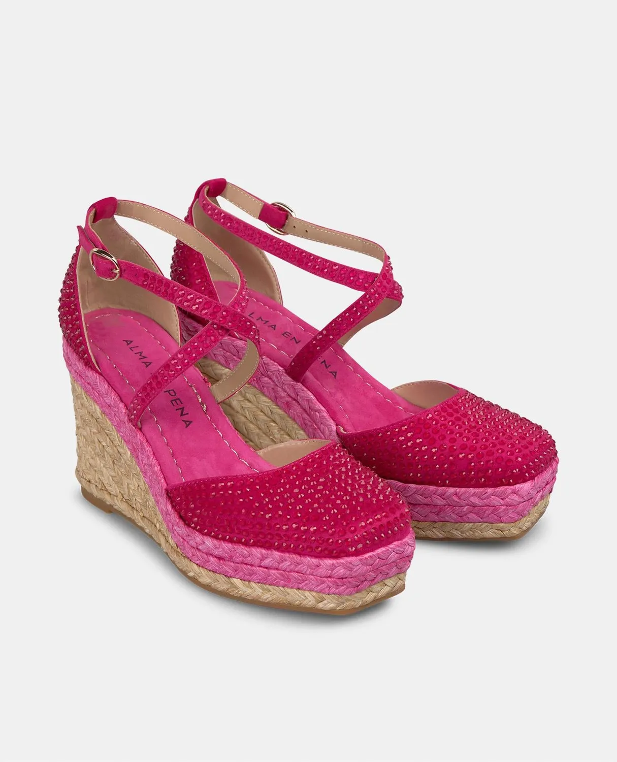 Alma en Pena V2551118 compensées fuchsia strass 9 cm