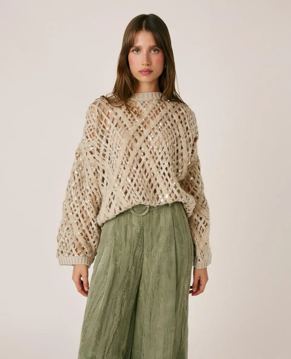 Alma en Pena I26CL0801 pull sequins maille marron laine
