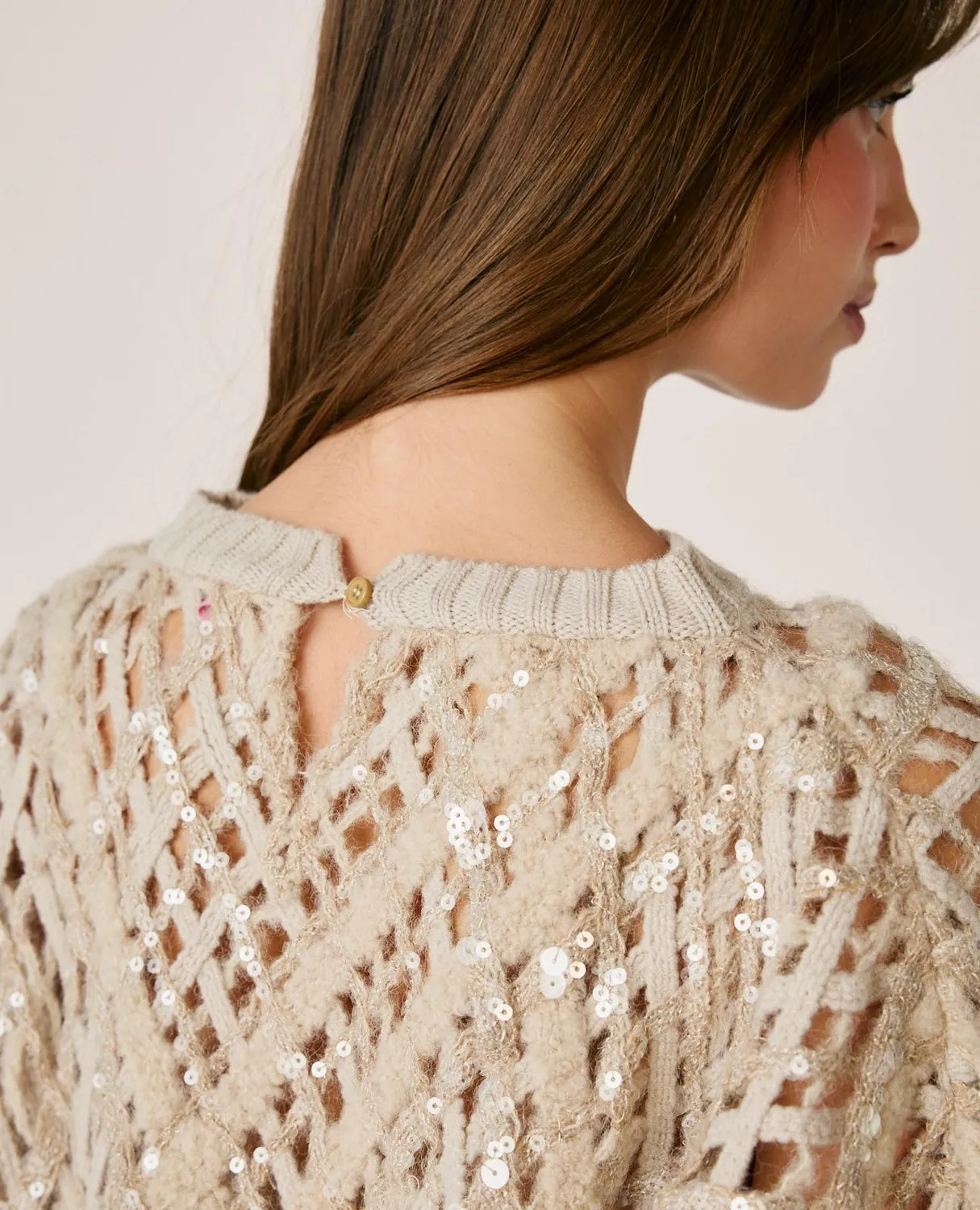 Alma en Pena I26CL0801 pull sequins maille marron laine