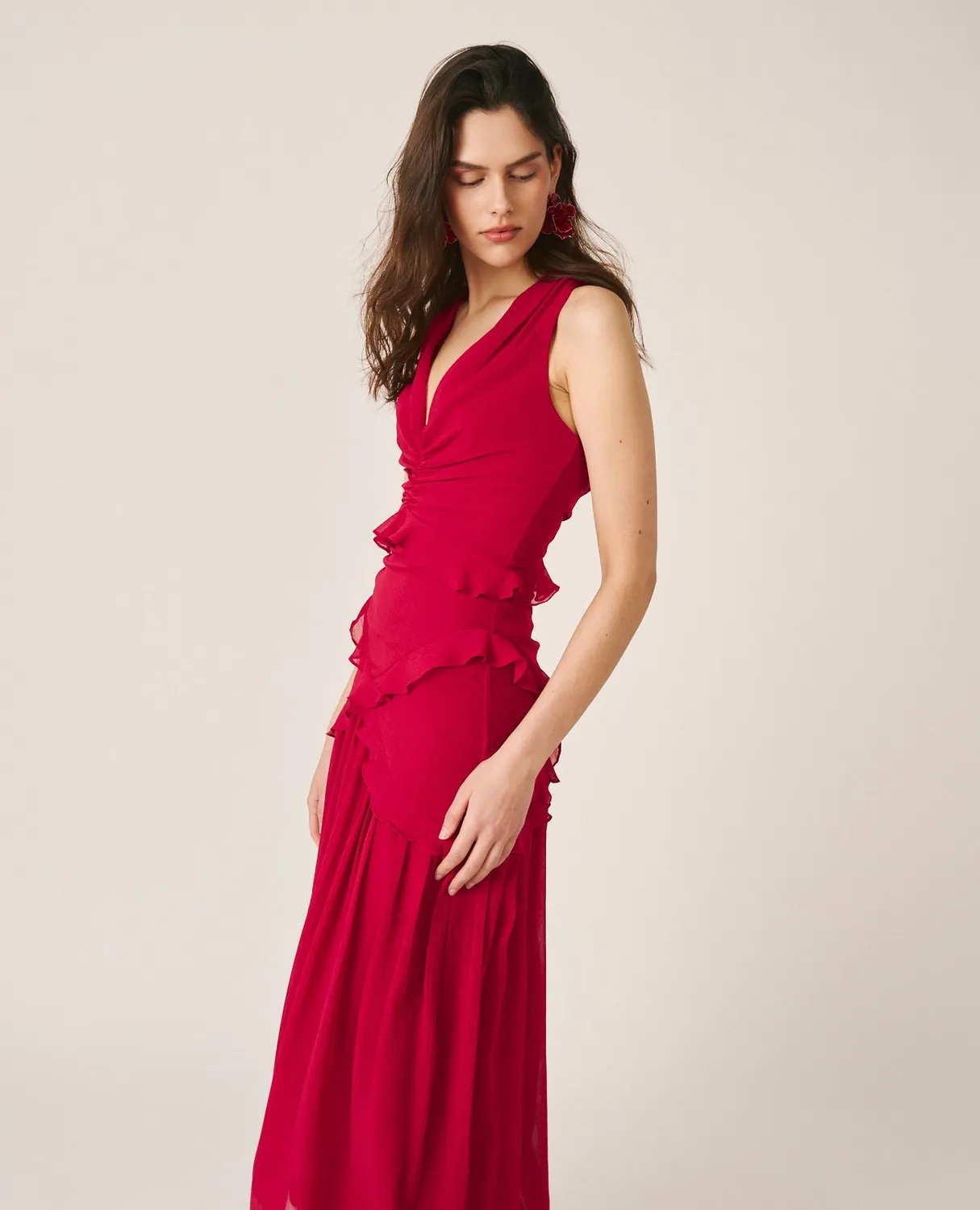 Alma en Pena V26CL0244 robe midi rouge dos croisé