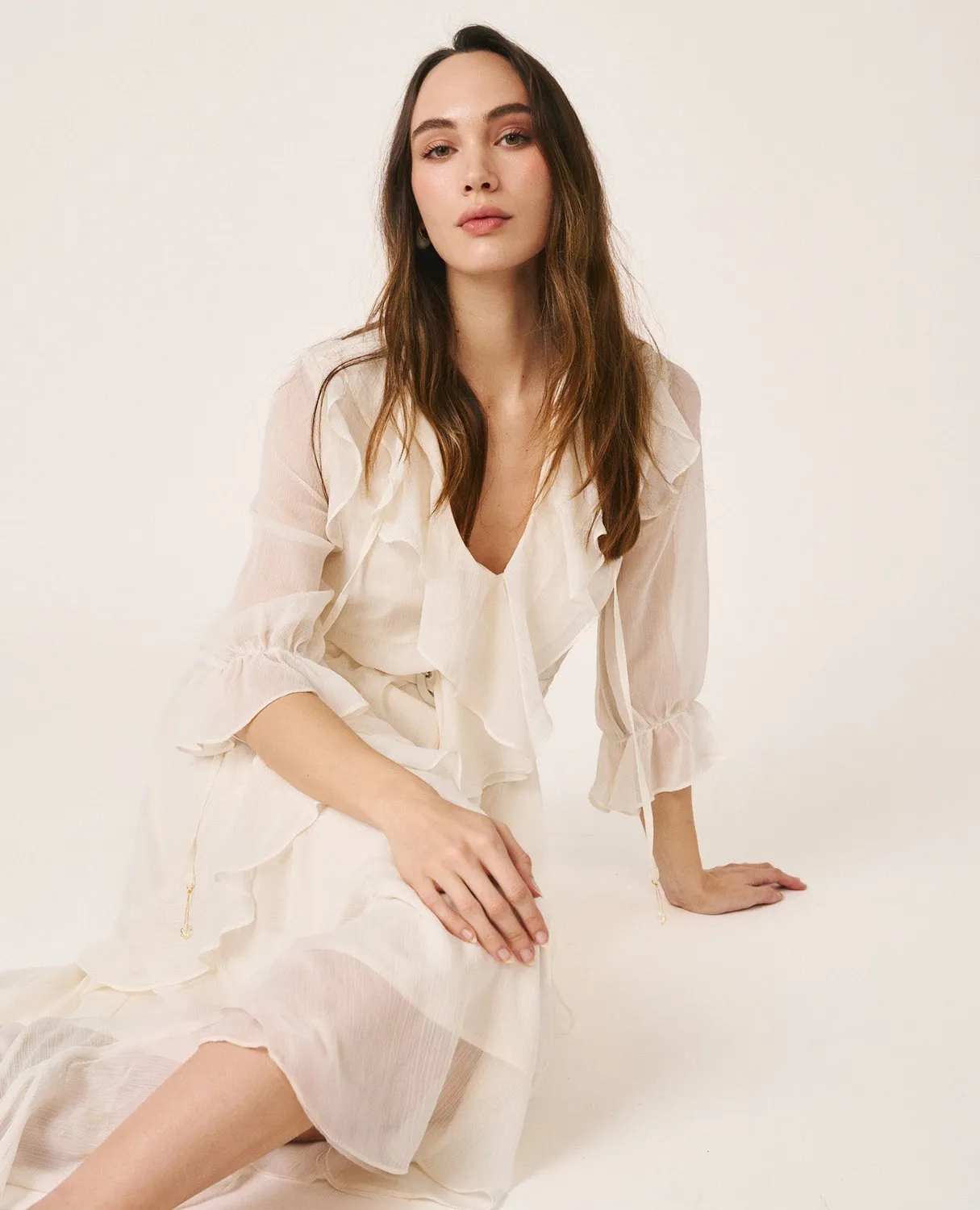 Alma en Pena V26CL0218 robe midi blanche volants