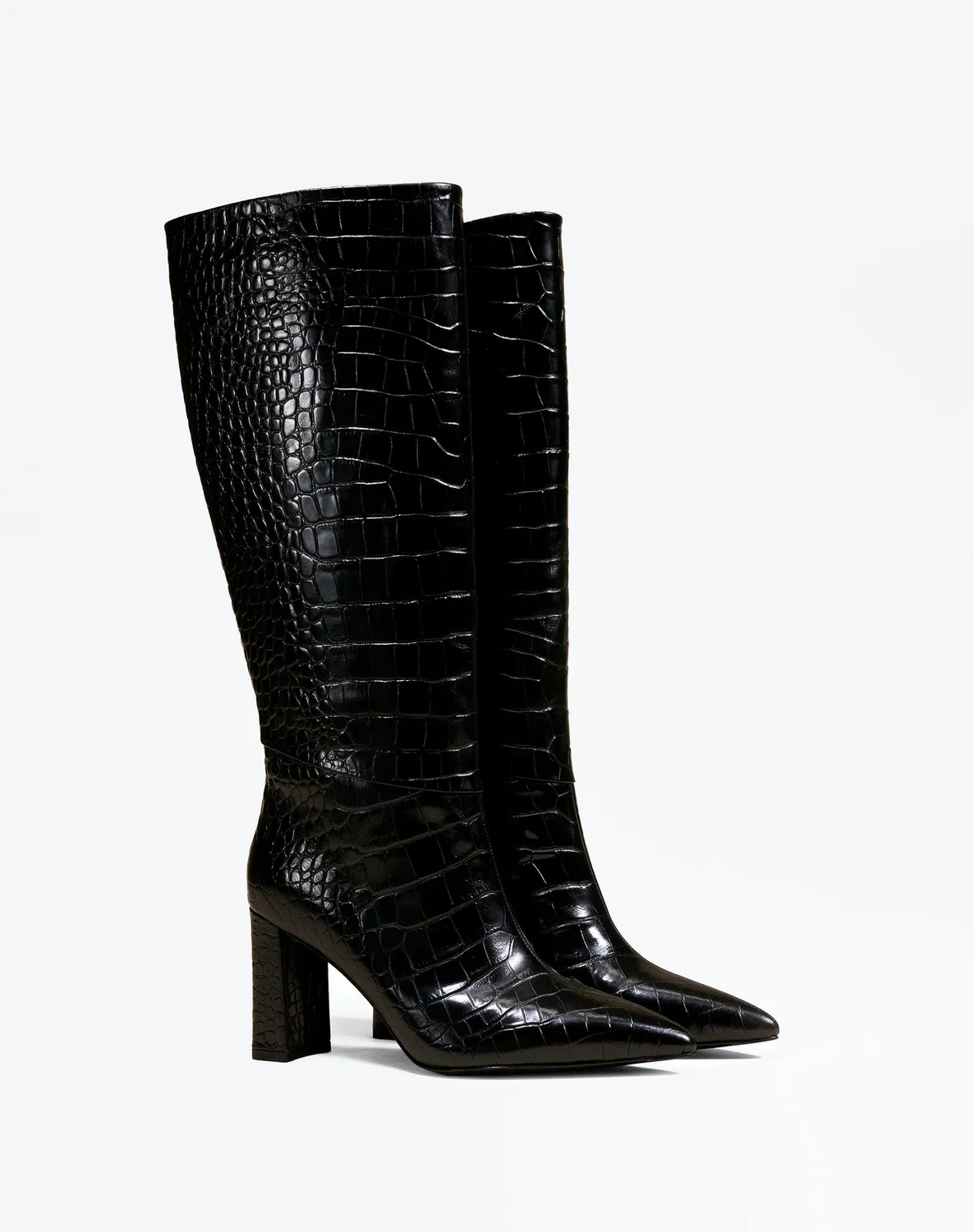 Mi/Mai Wassily Black Croc bottes noires croco talon bloc