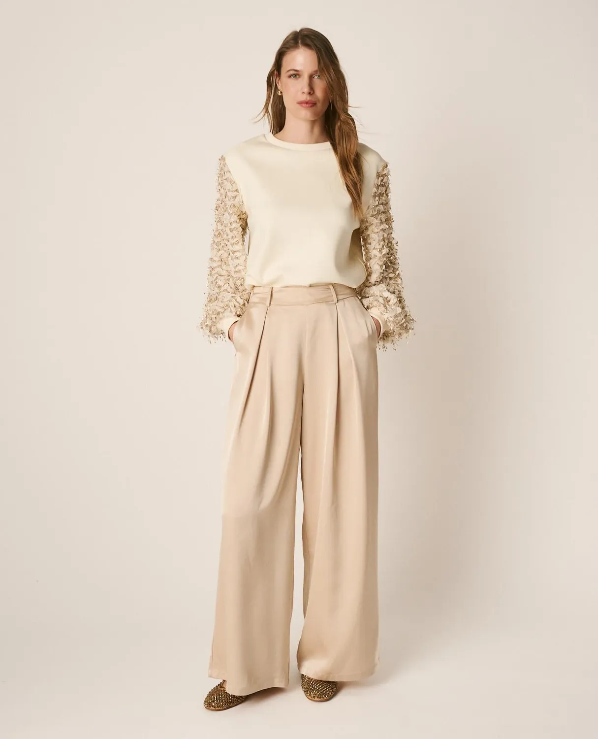 Alma en Pena V26CL1617 pantalon doré satin large