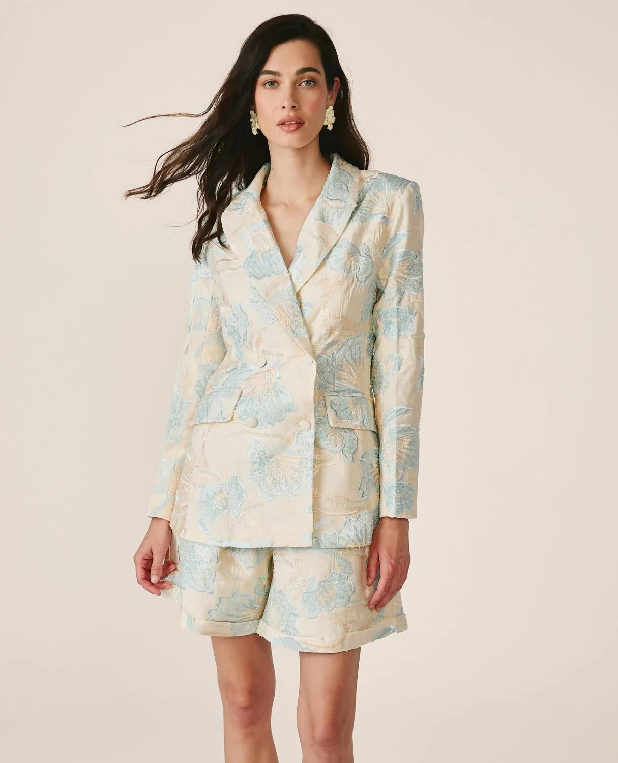 Alma en Pena V26CL1005 blazer fleuri bleu coton
