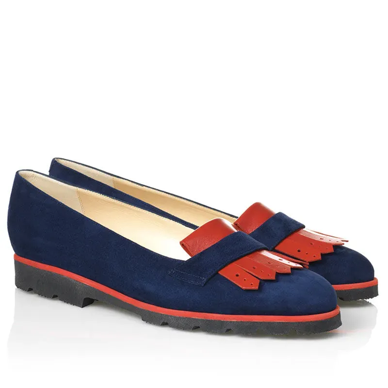 Bégum Paris Helsinki derby marine rouge velours plat