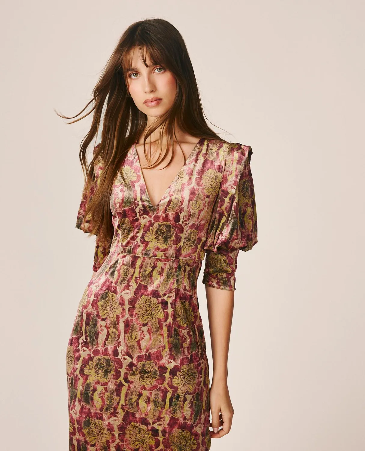 Alma en Pena I26CL0216 robe midi velours vert imprimé