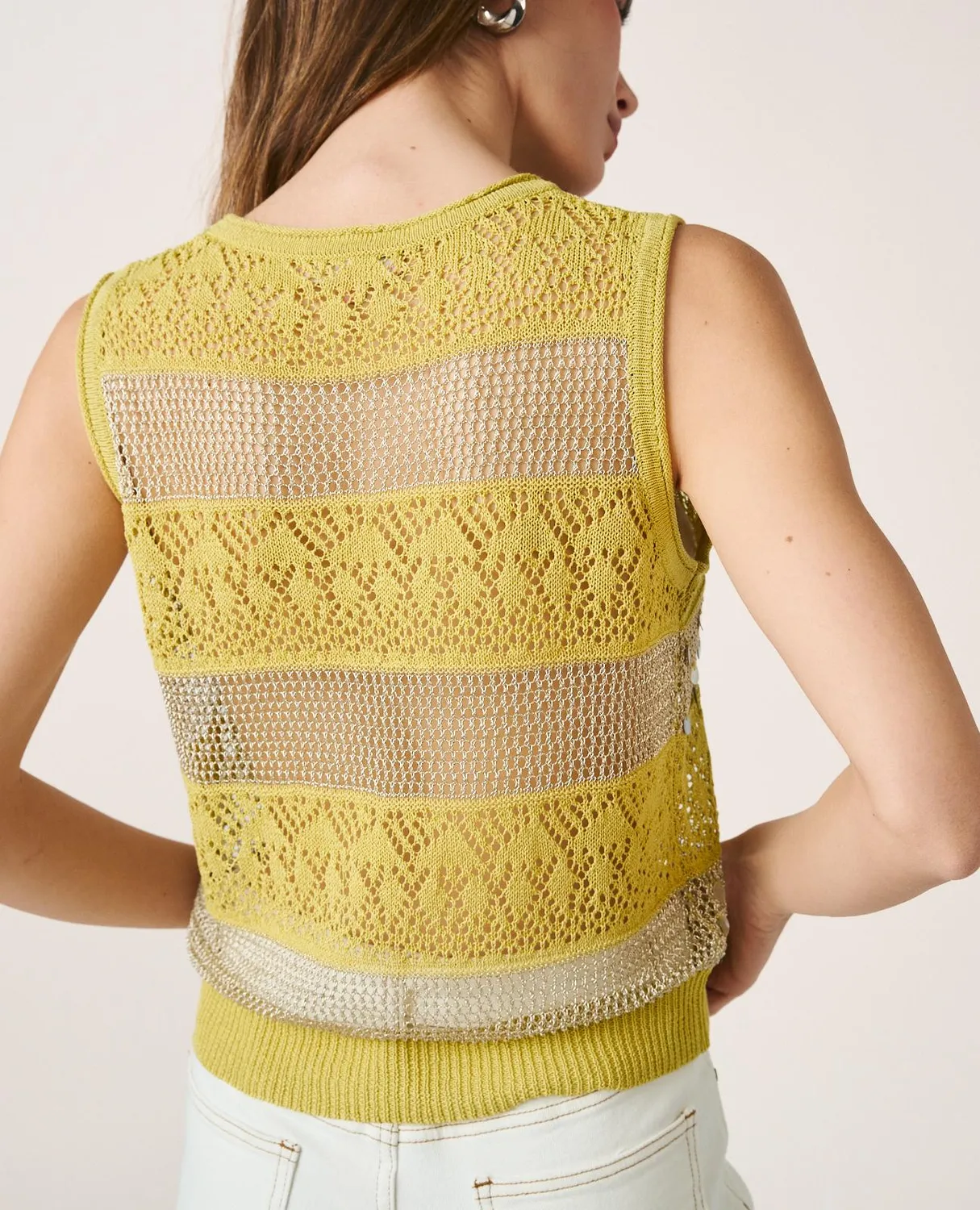 Alma en Pena V26CL0601 top maille vert olive perles