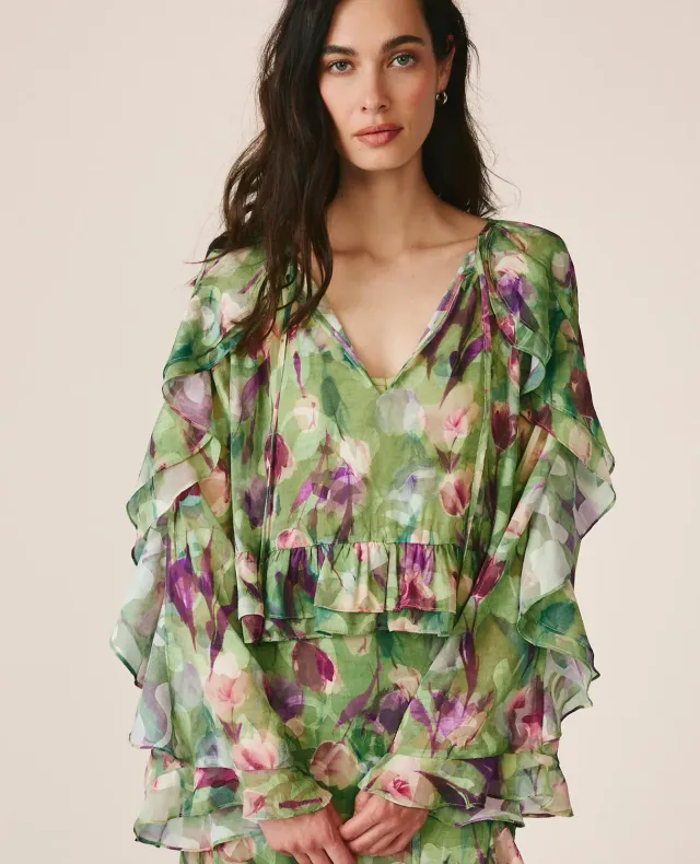 Alma en Pena V26CL0506 blouse verte polyester volants