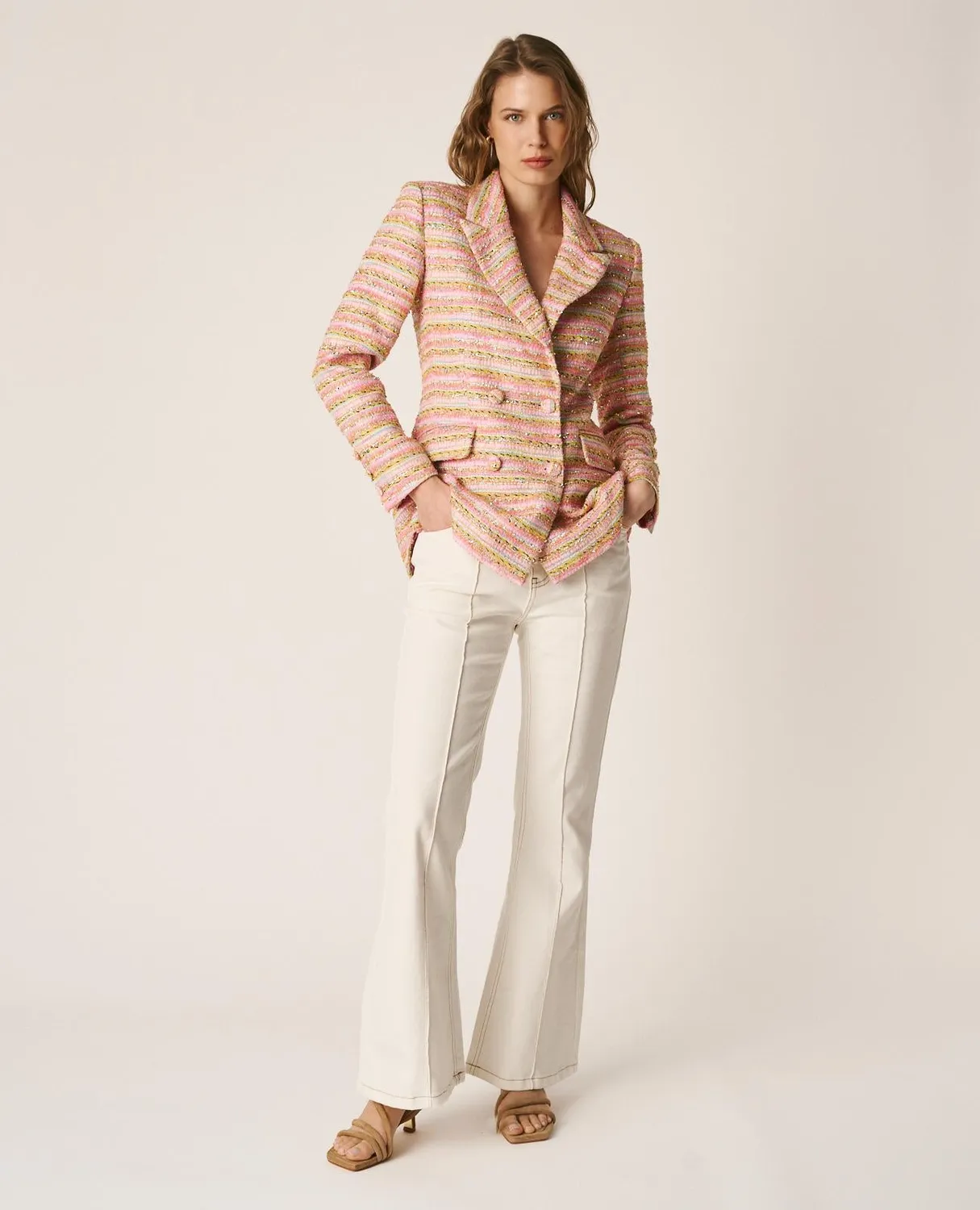 Alma en Pena V26CL1004 blazer rayé tweed cintré