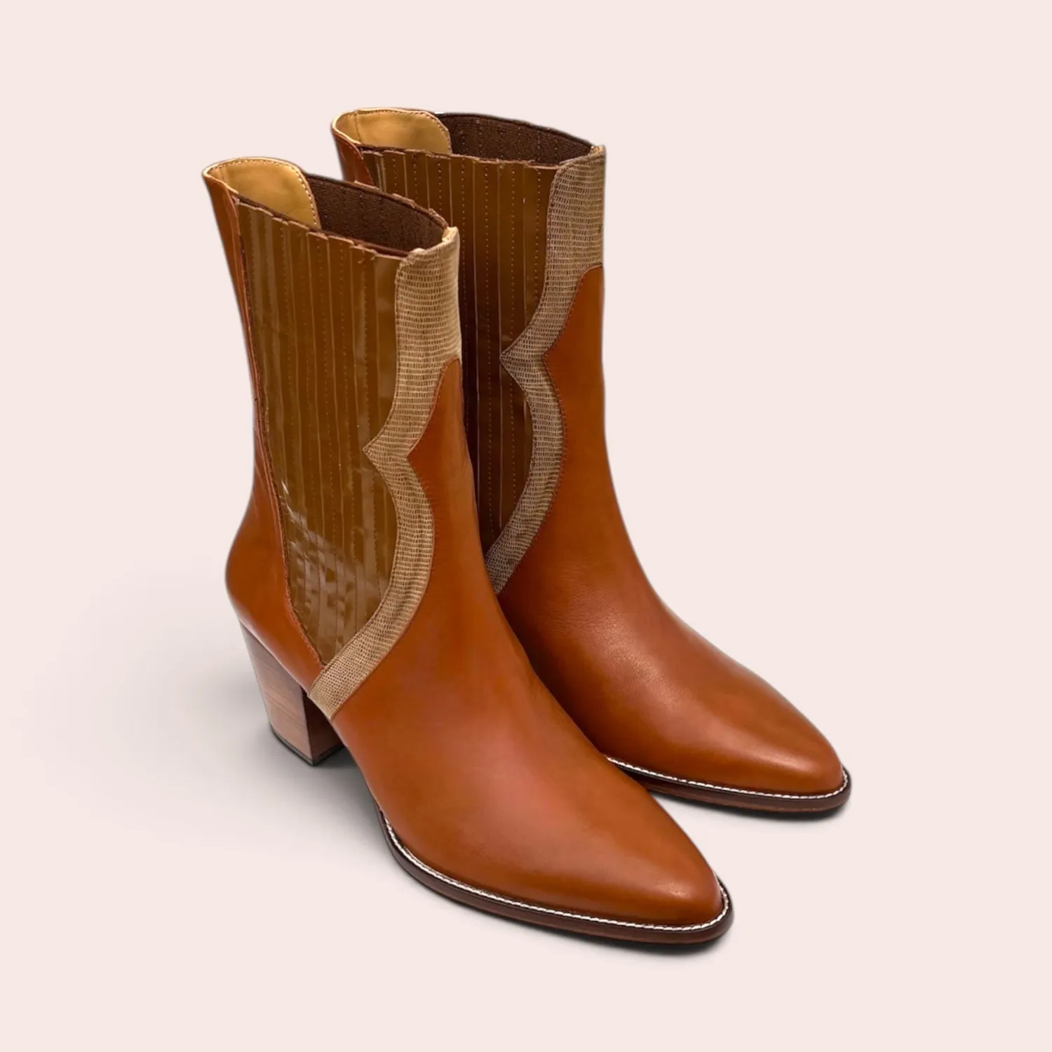 Karine Arabian Lamaz bottes camel cuir talon 6 cm