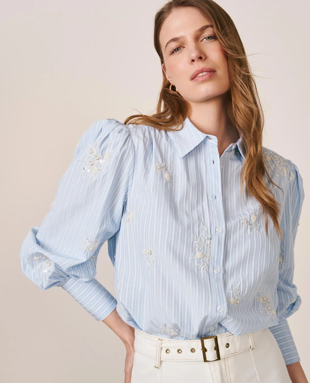 Alma en Pena V26CL0422 chemise popeline rayures bleue
