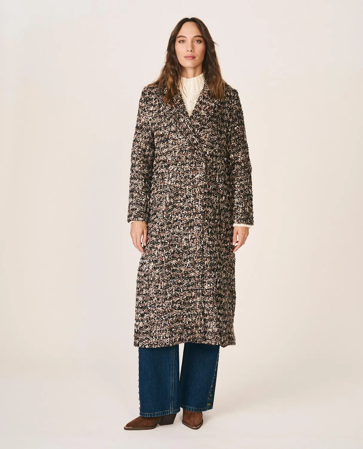 Alma en Pena I26CL1502 manteau tweed marron sequins