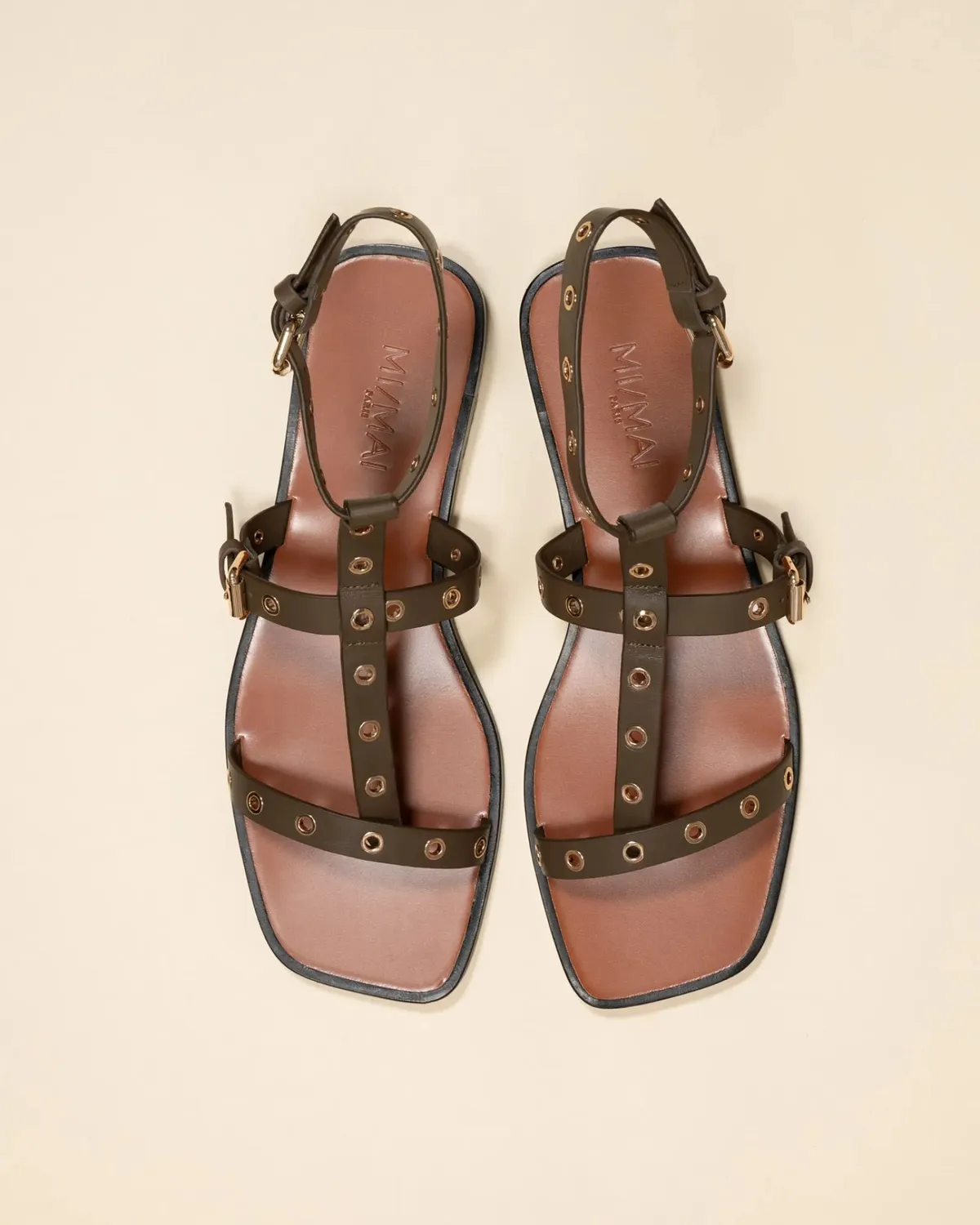 Mi/Mai Bonnie Kaki nu-pieds kaki cuir