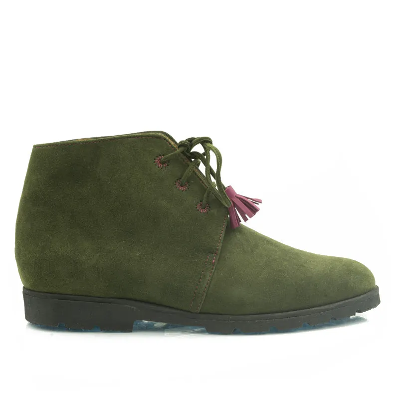 Bégum Paris Ostende bottines plates vert olive chèvre velours
