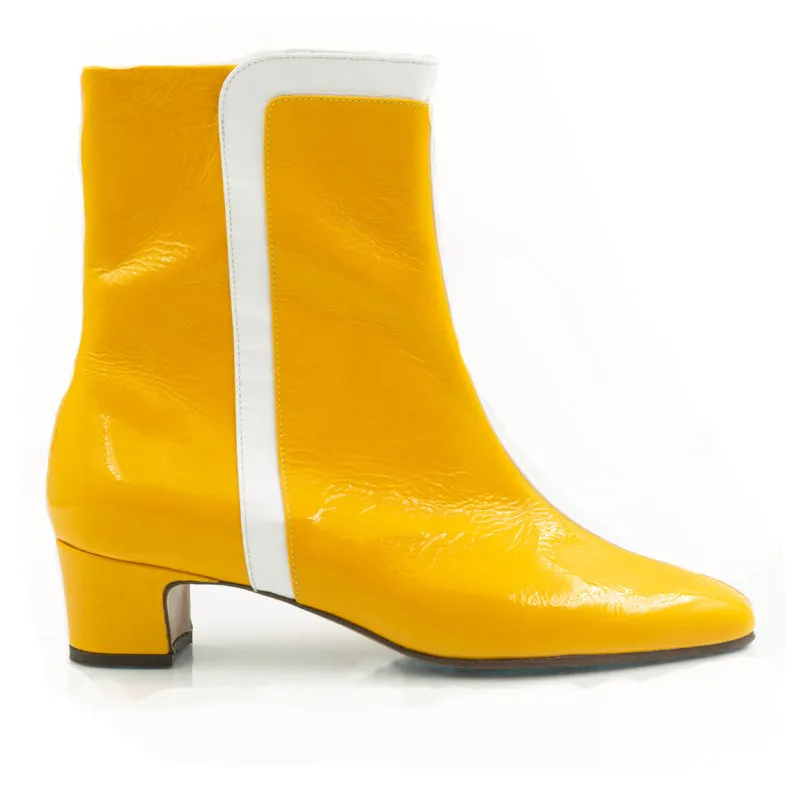 Bégum Paris Chéri Vogue bottine vernis jaune talon 3 cm
