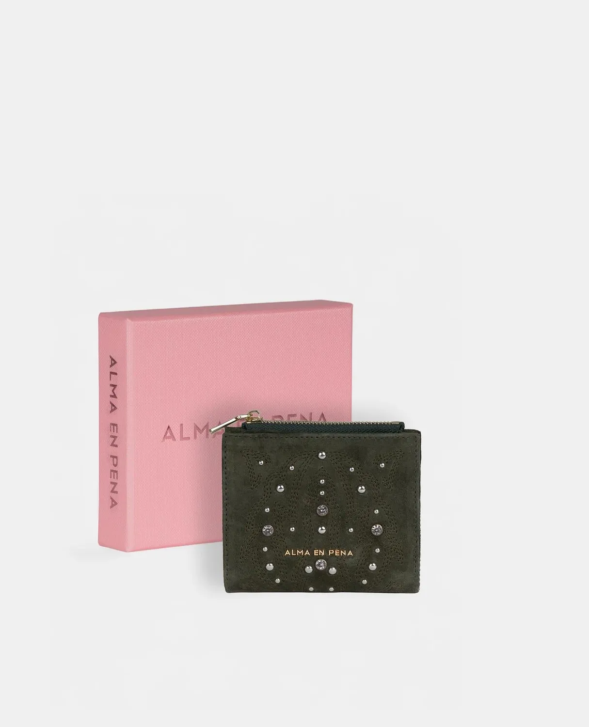 Alma en Pena I25CA301 portefeuille cuir kaki strass