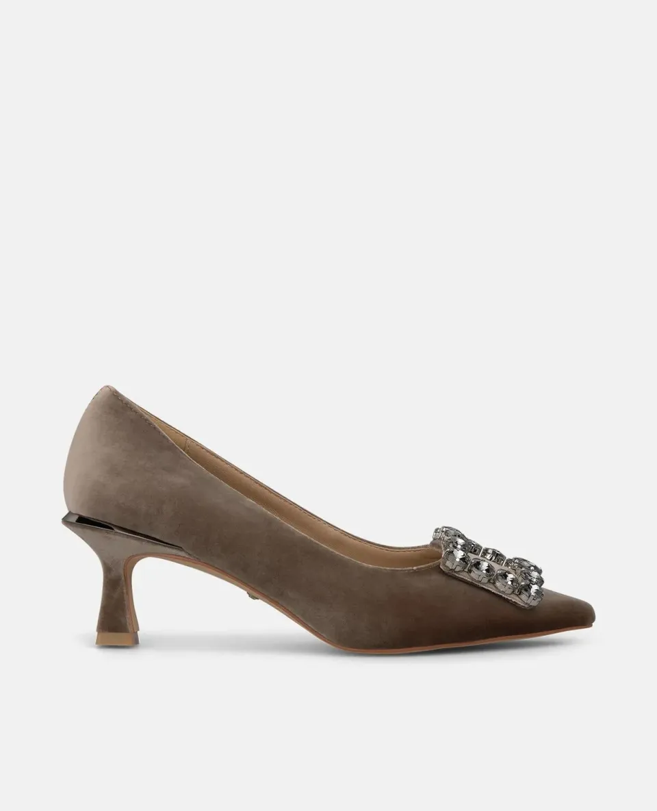 Alma en Pena I260226 escarpins velours vison bijou talon 6 cm