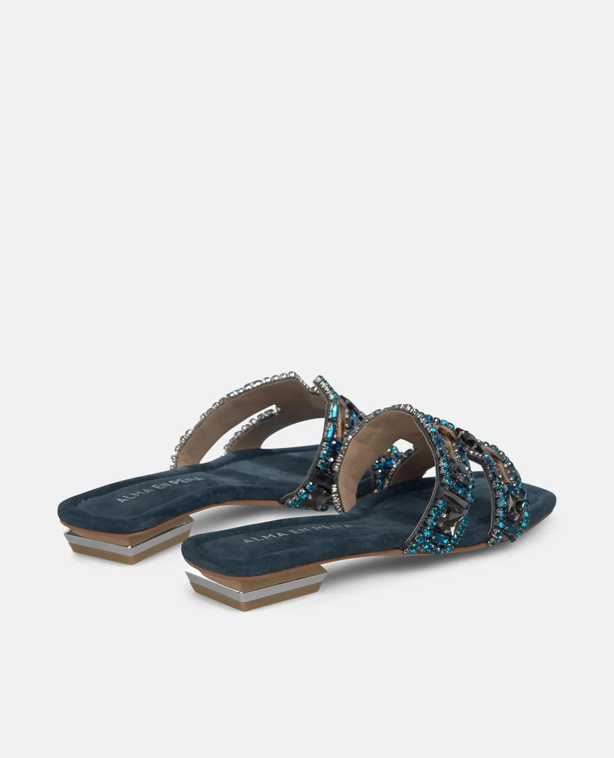 Alma en Pena V268605 sandales bleu cuir plat 2 cm