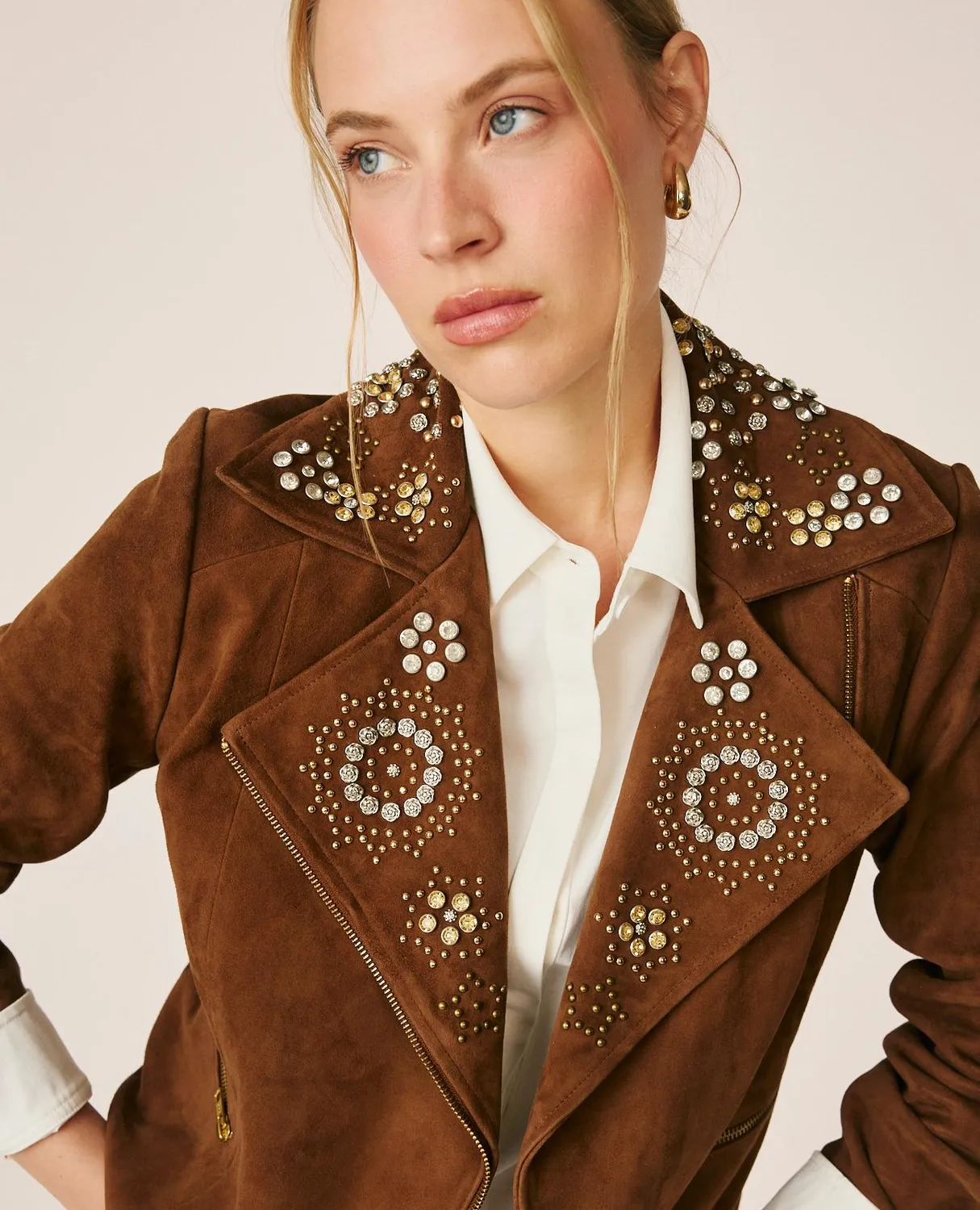 Alma en Pena I26CL1102 veste biker suède marron