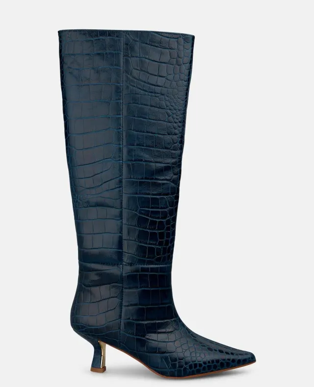 Alma en Pena I260392 bottes hautes bleues cuir croco 5,5cm