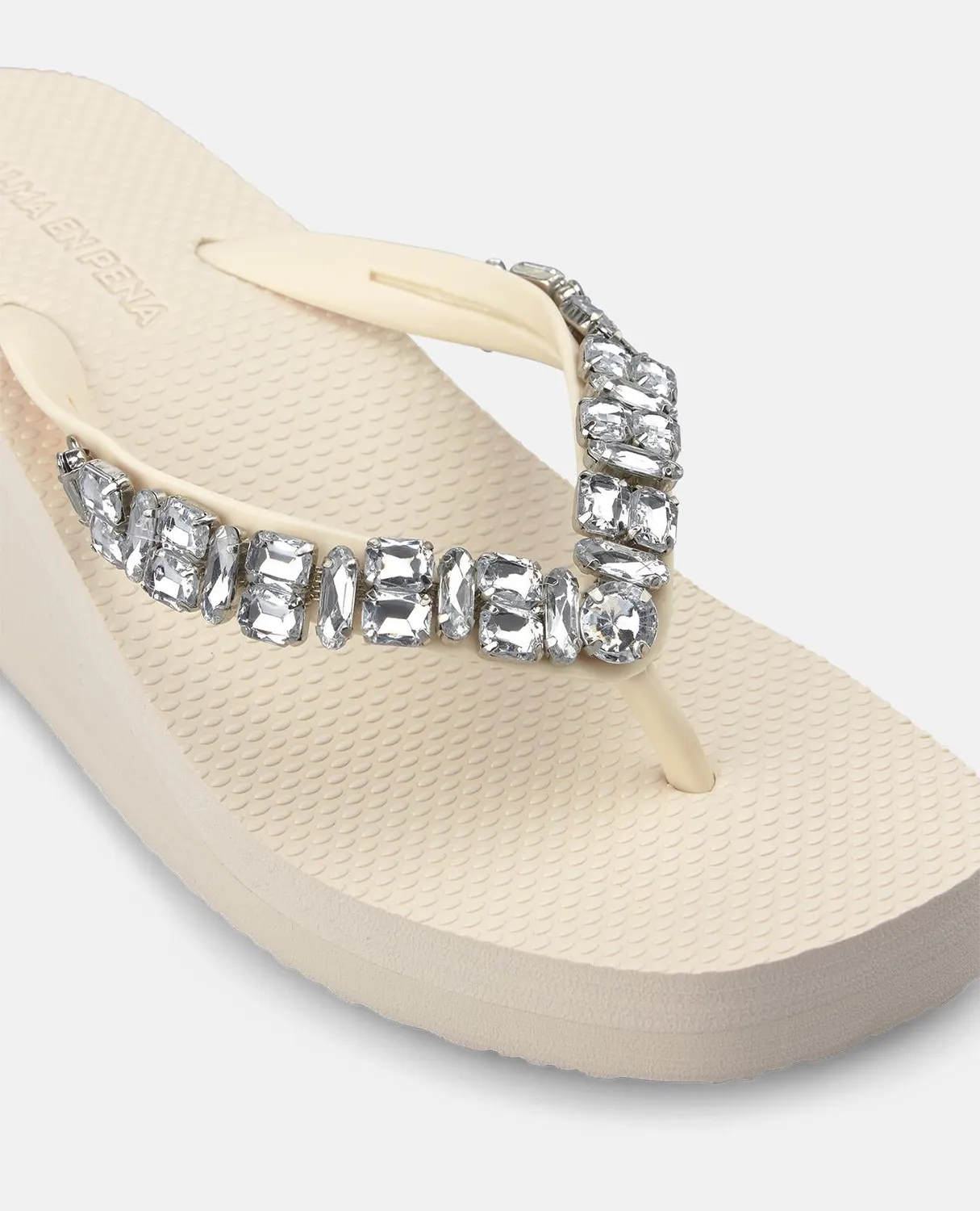 Alma en Pena V269014 tongs plateforme blanches strass