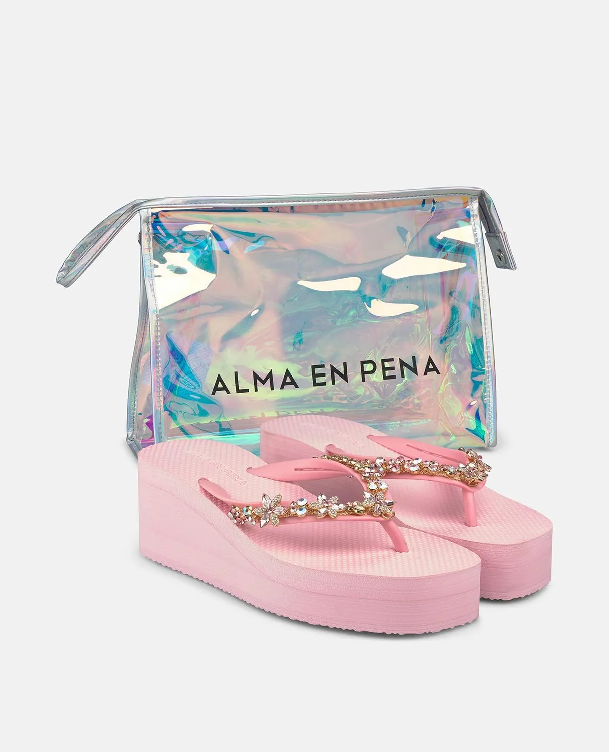 Alma en Pena V251999 Tongs Rose Fleur Strass Plates