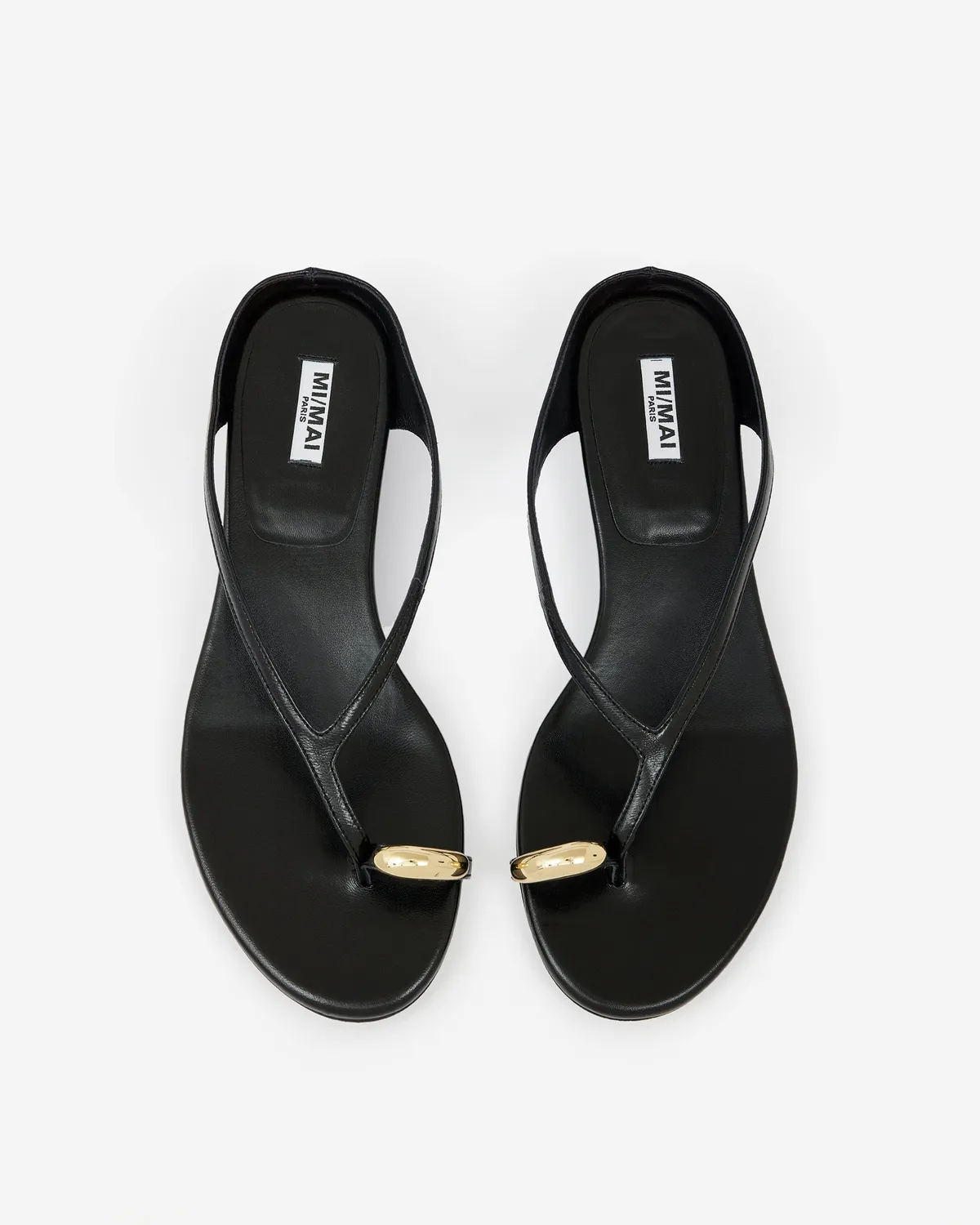 Mi/Mai Juno Black nu-pieds cuir bague dorée