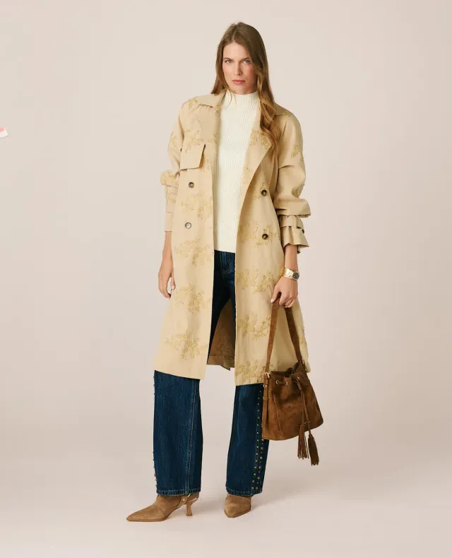 Alma en Pena V26CL1500 trench brodé beige floral