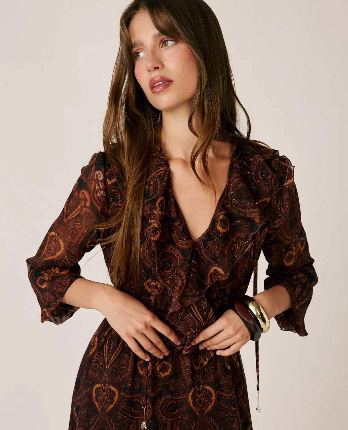 Alma en Pena I26CL0239 robe midi marron volants