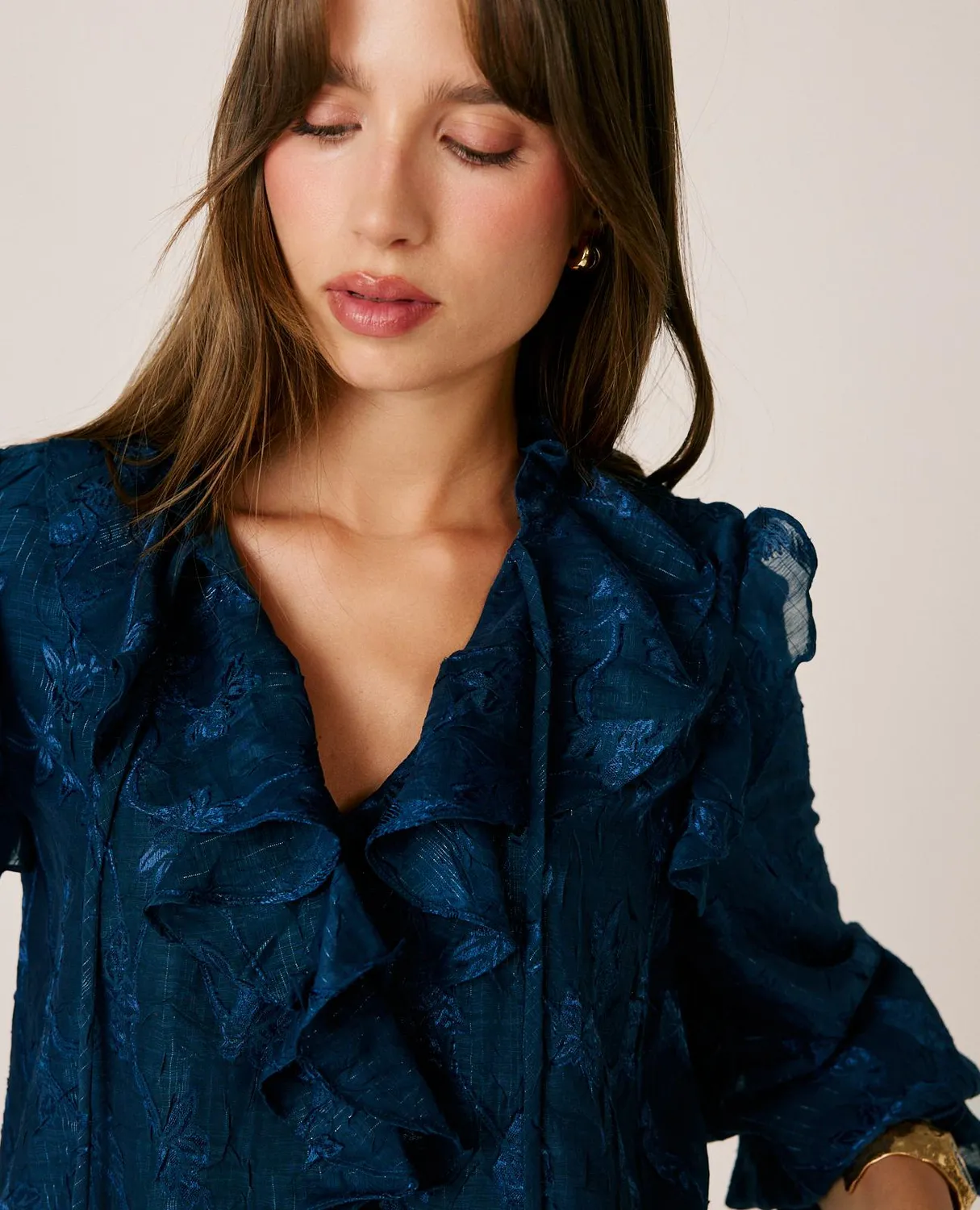 Alma en Pena I26CL0402 blouse jacquard bleu broderie