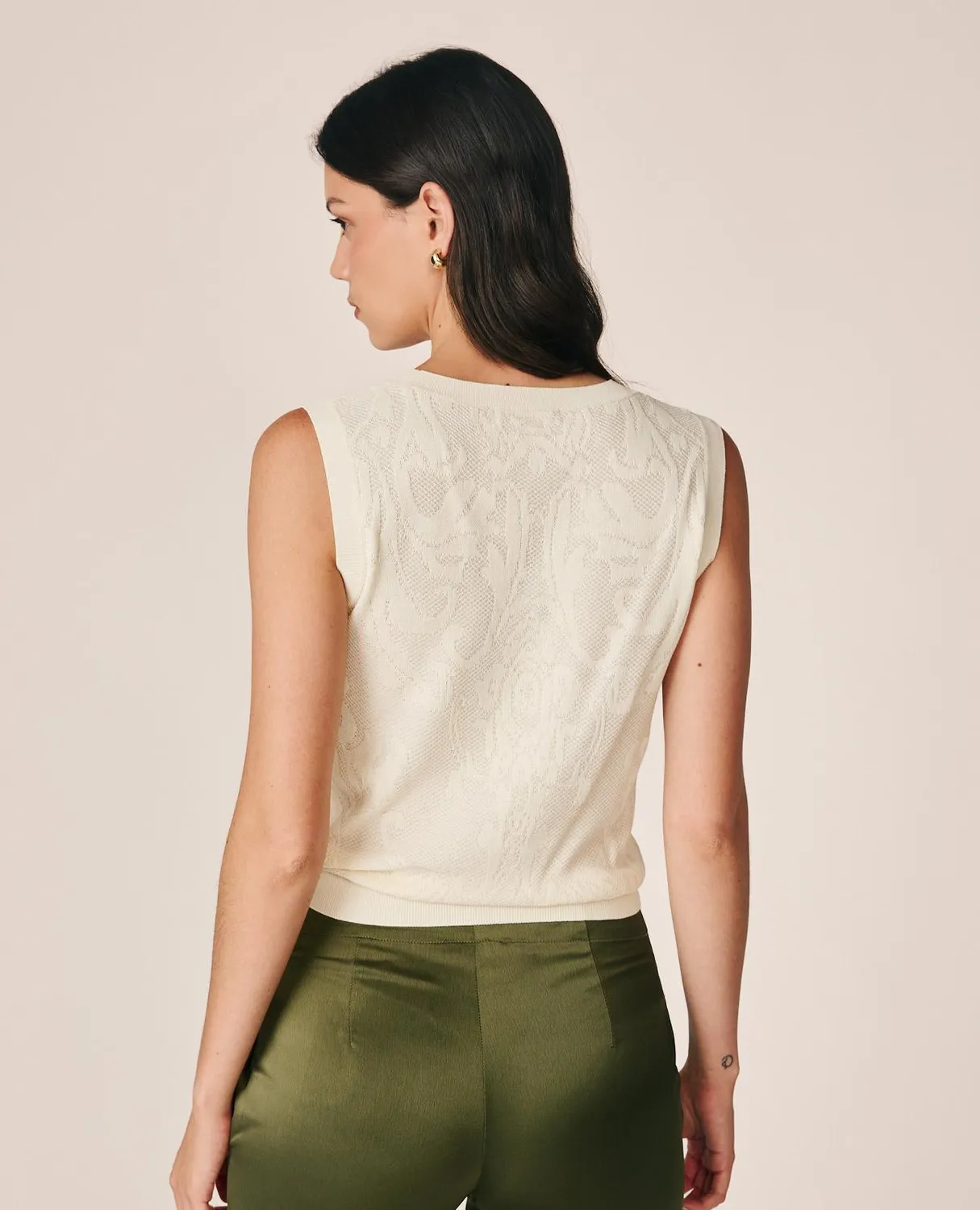 Alma en Pena I26CL1402 top maille jacquard blanc