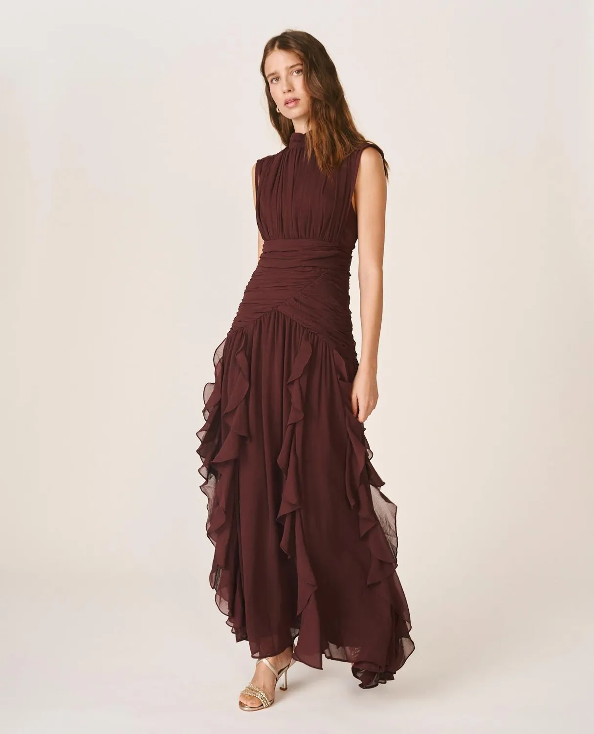 Alma en Pena I26CL0244 robe longue marron volants