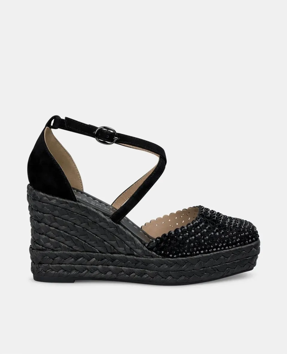 Alma en Pena V251102 compensées noires cuir strass