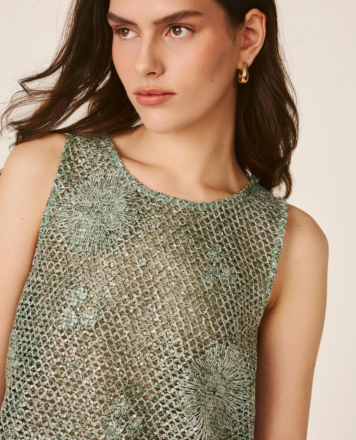 Alma en Pena V26CL0627 top vert franges sequins