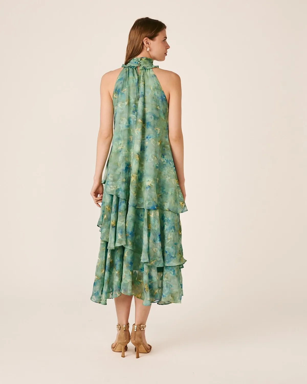 Alma en Pena V26CL0237 robe midi verte volants