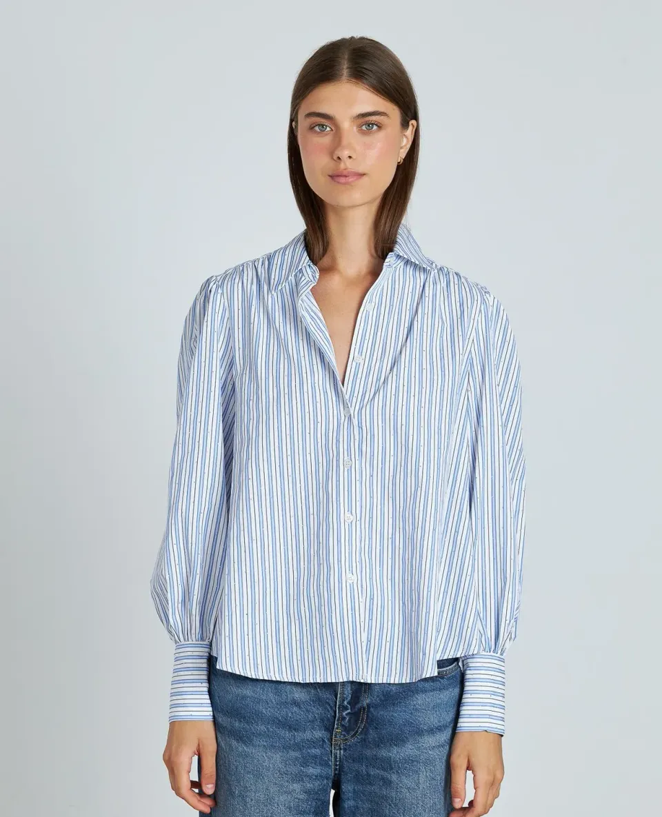 Alma en Pena I25CL0402 chemise rayée bleu strass