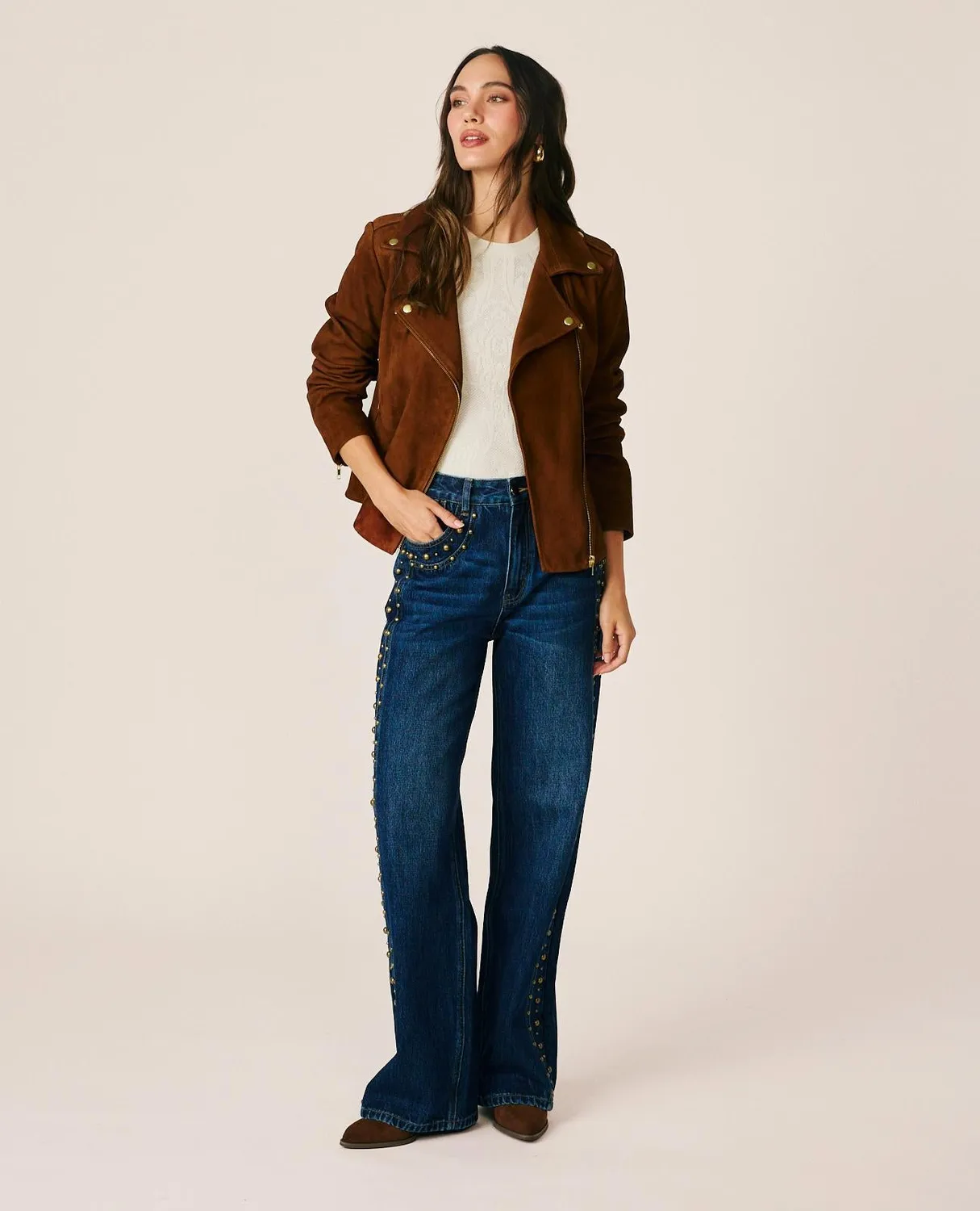 Alma en Pena I26CL1103 veste biker camel daim