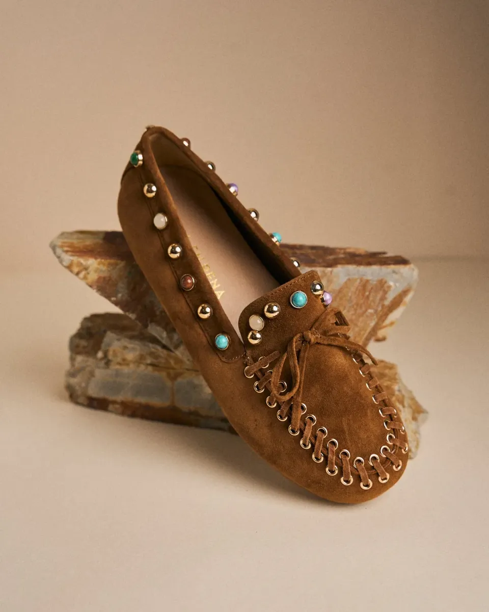Alma en Pena I260141 mocassins camel ante perles