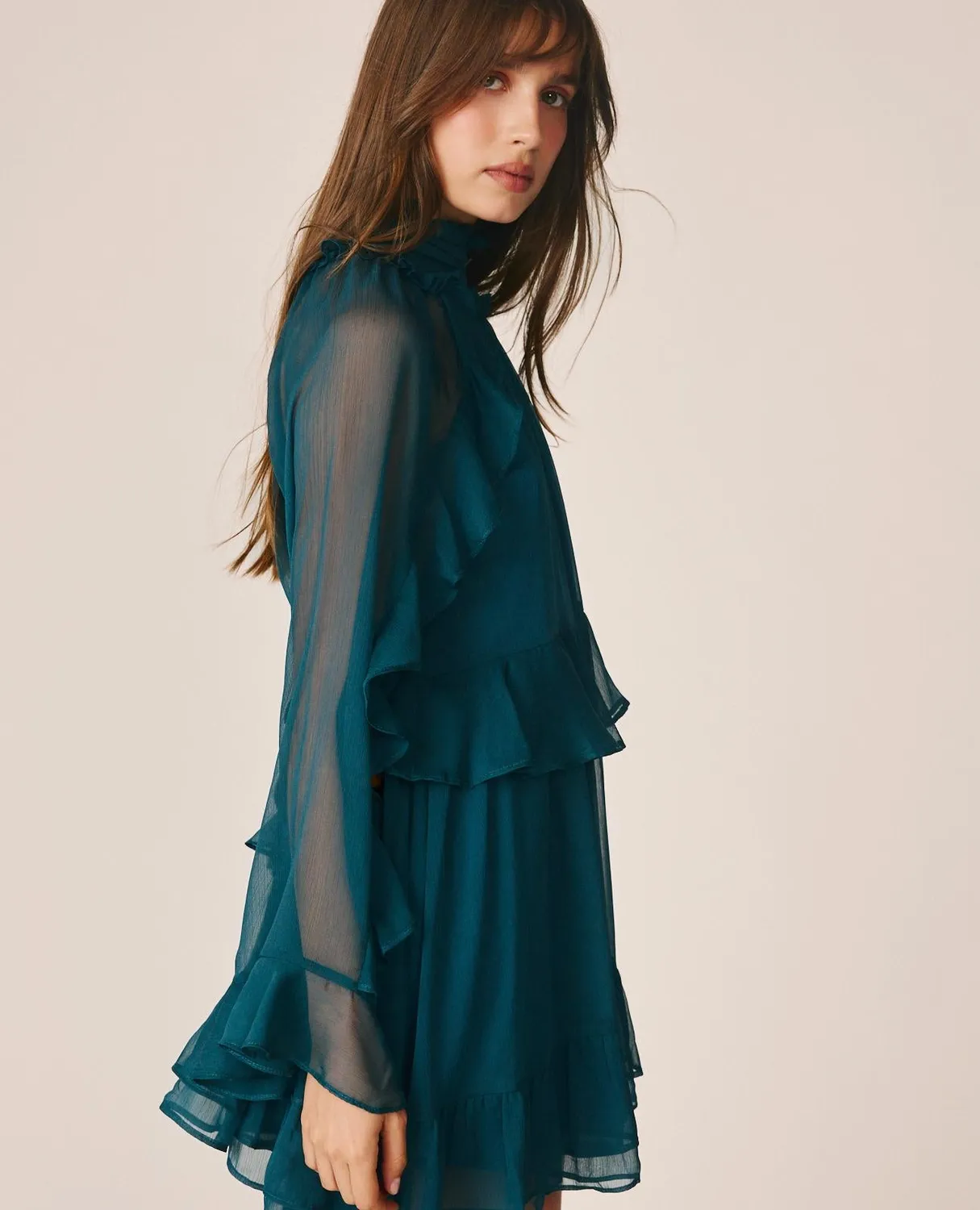 Alma en Pena I26CL0105 Robe Mini Volants Bleu Océan