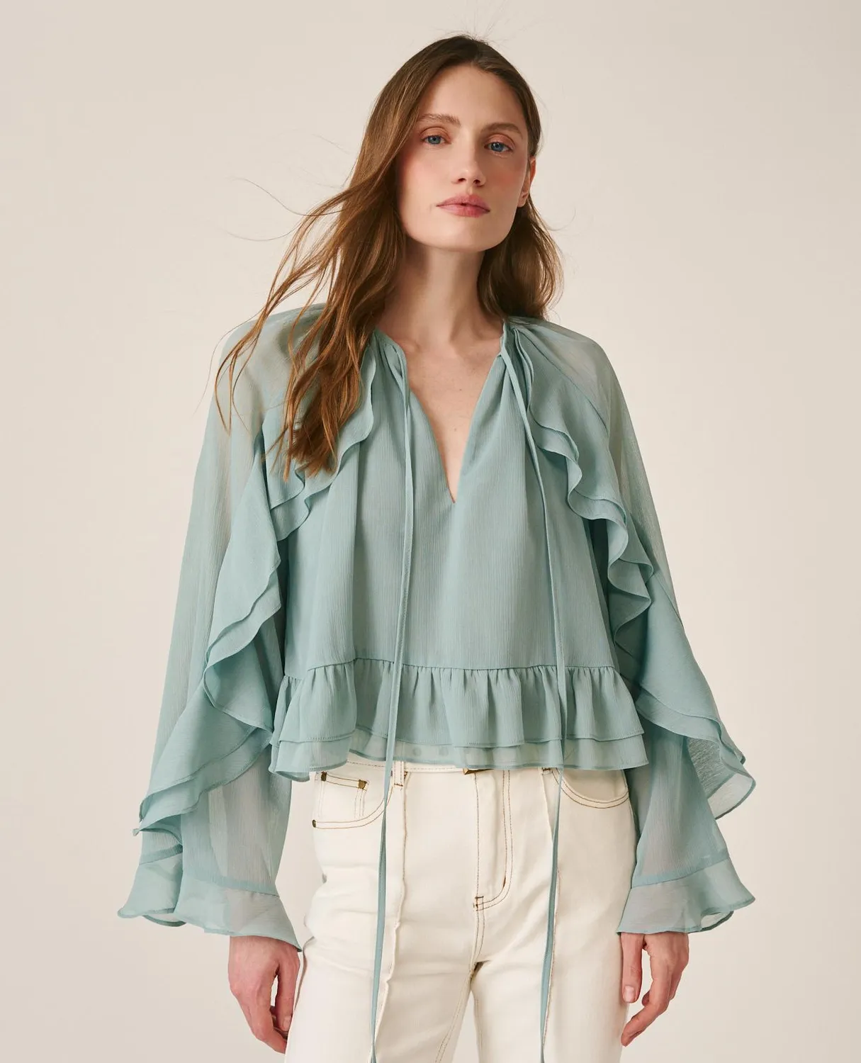 Alma en Pena V26CL0506 blouse jade volants