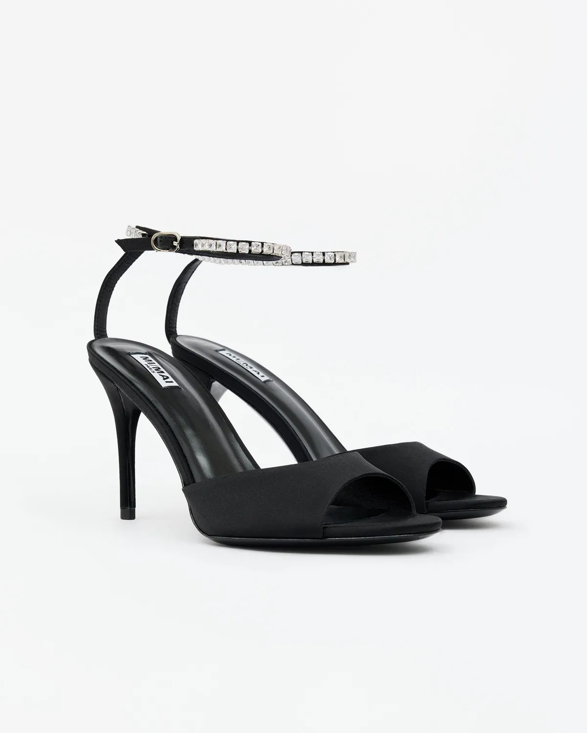 Mi/Mai Flavia Black Satin sandales satin noir strass