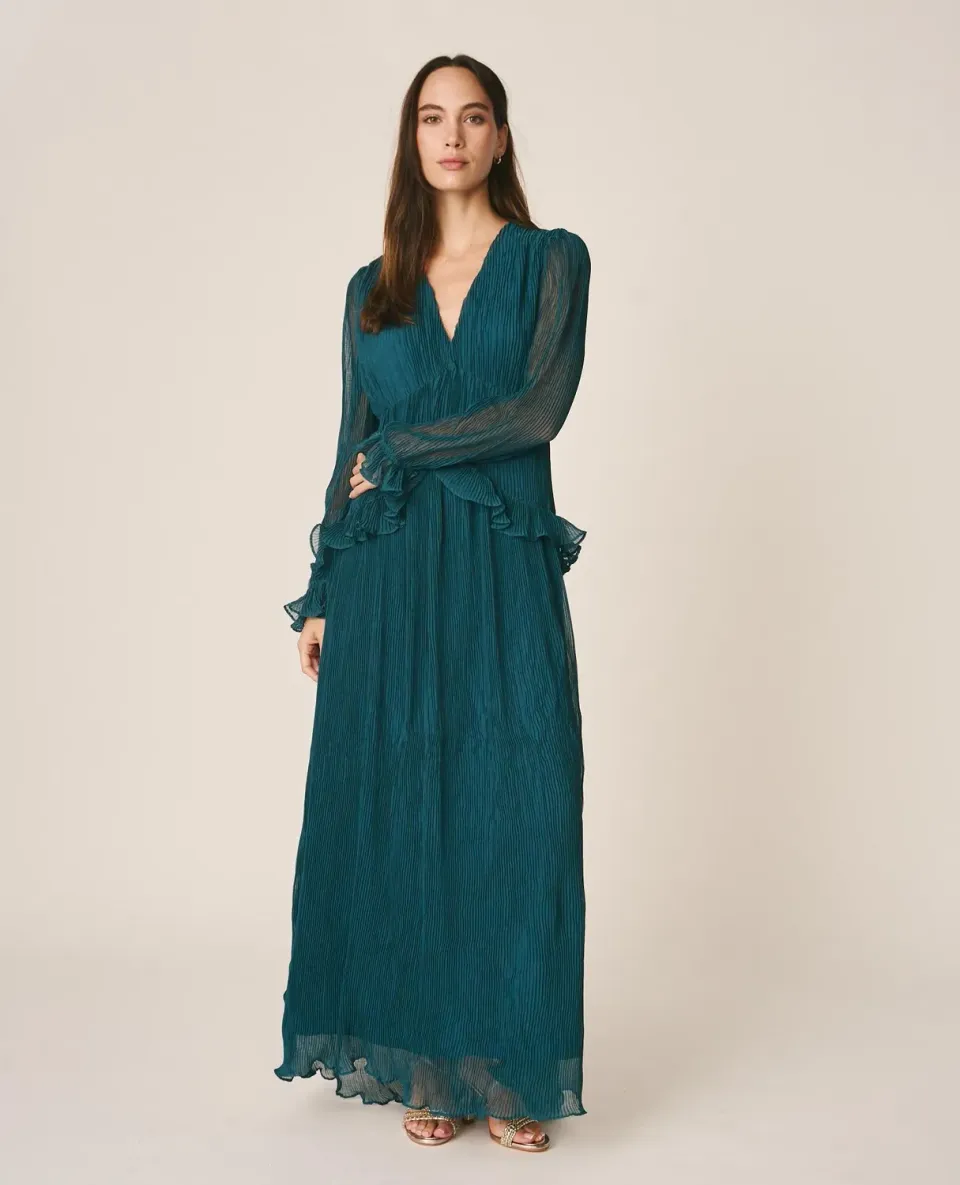 Alma en Pena I26CL0201 robe longue bleue plissée découpes