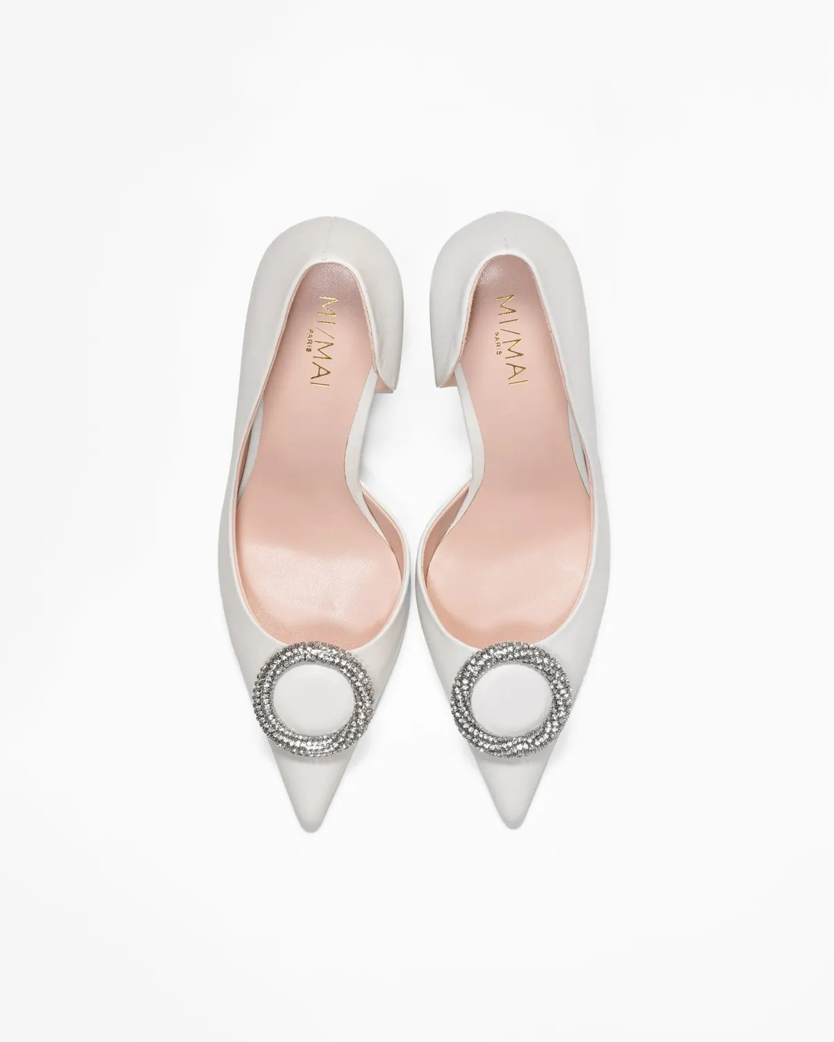 Mi/Mai Coco White escarpins cuir blanc strass talon fin
