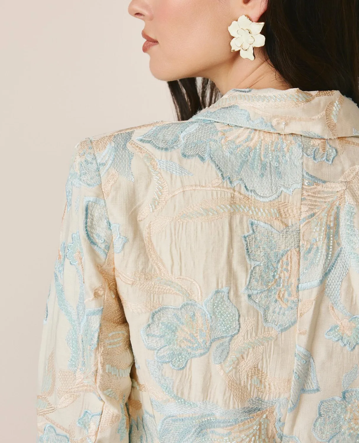 Alma en Pena V26CL1005 blazer fleuri bleu coton