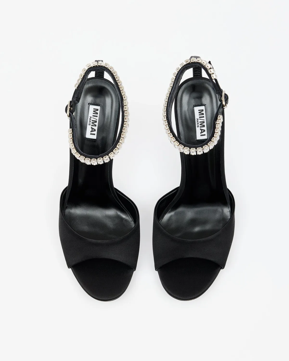 Mi/Mai Flavia Black Satin sandales satin noir strass